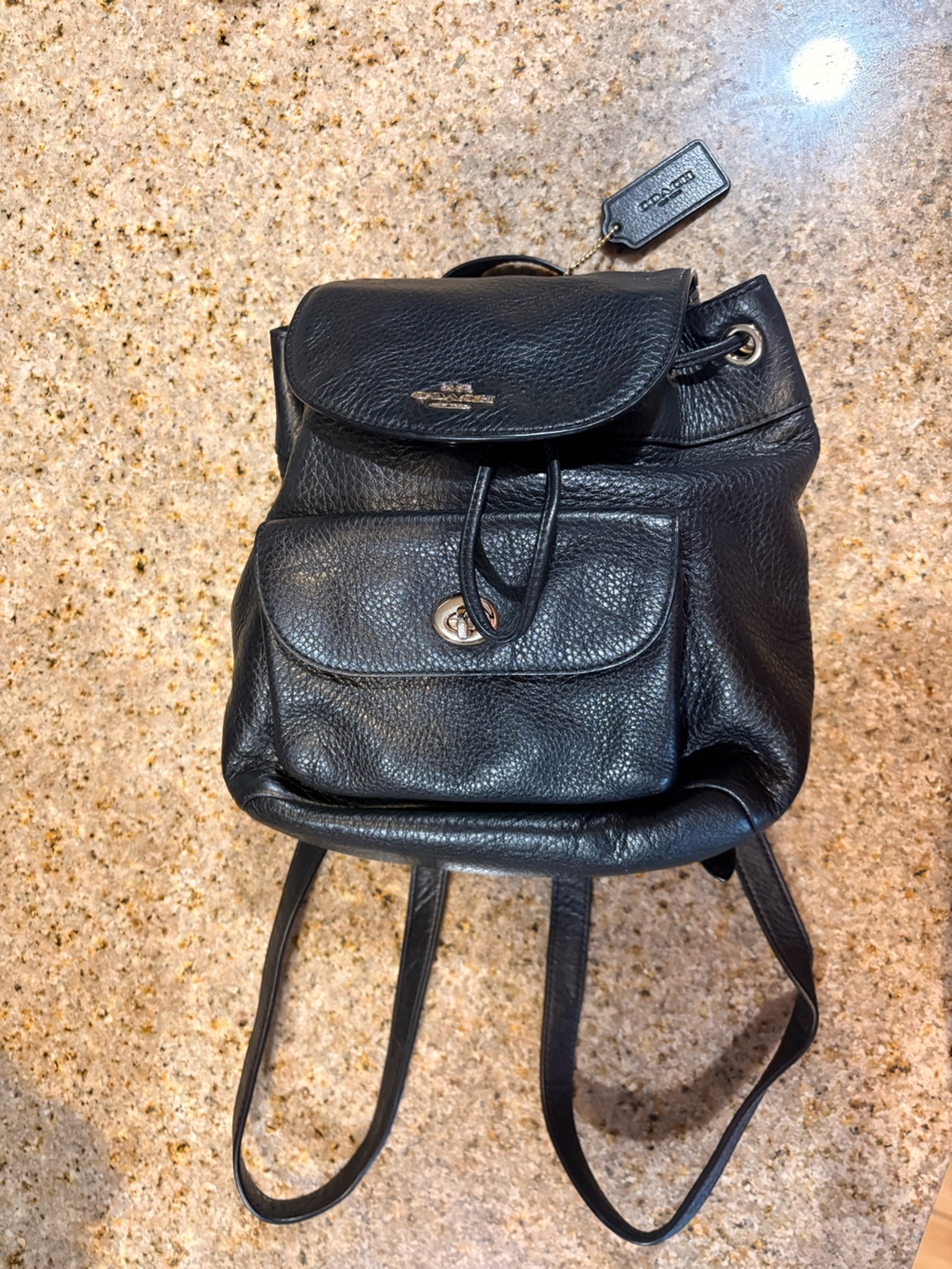 Coach Black Pebbled Leather Drawstring mini Backpack